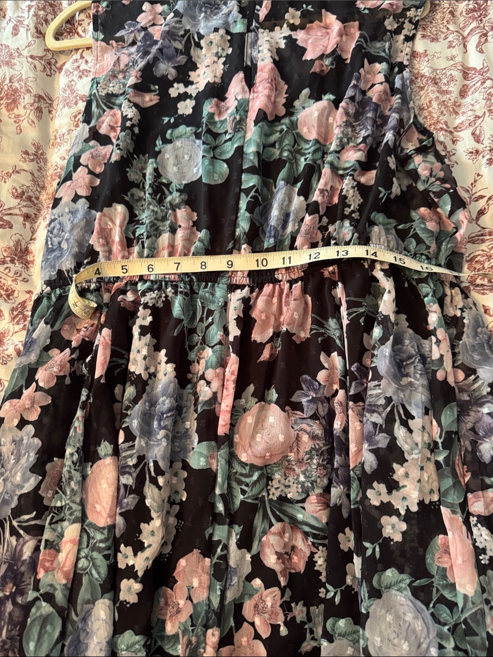 torrid Black Floral Tiered Maxi Dress with Pink and Sage Accents - Picture 3 of 7